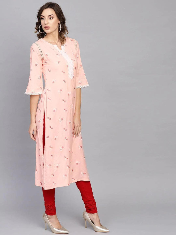 Pink Printed Rayon Kurta