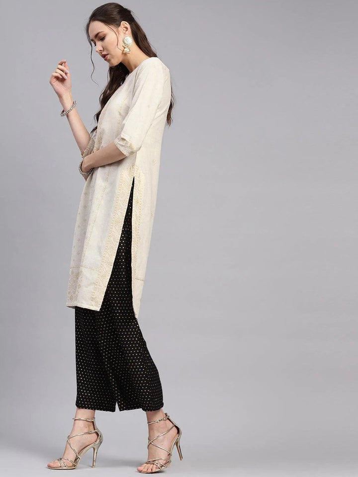 Beige Printed Cotton Kurta