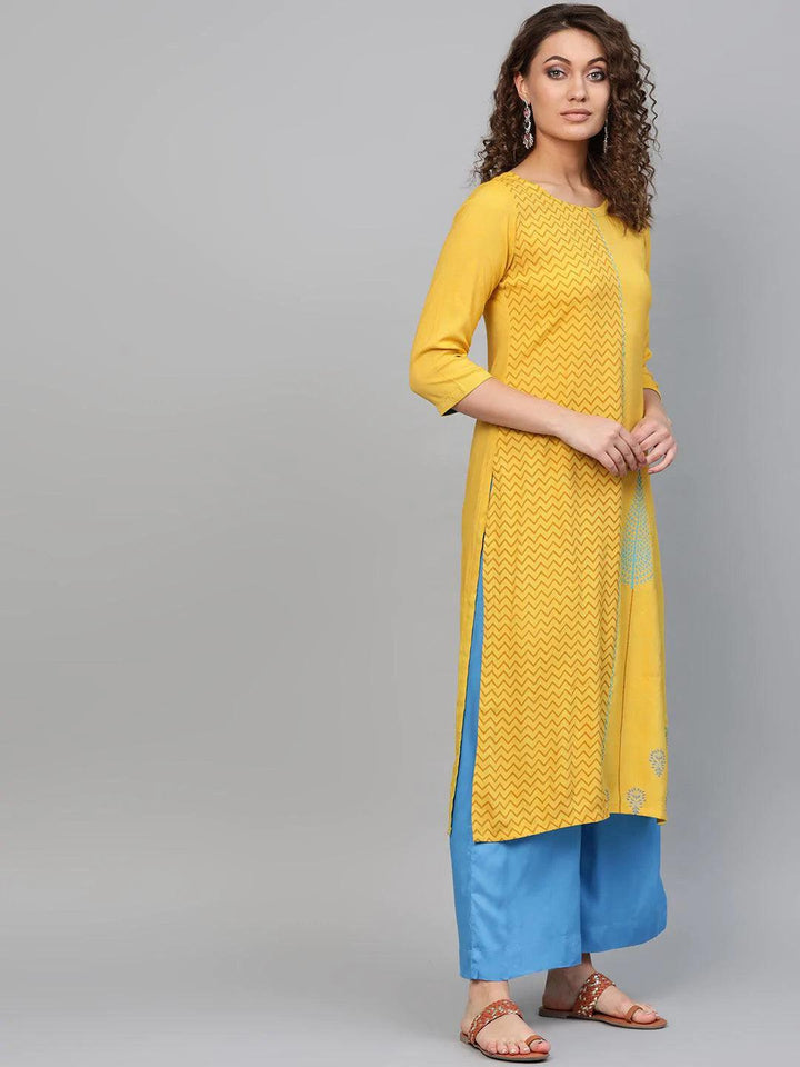 Yellow Printed Rayon Kurta
