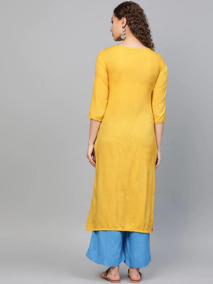 Yellow Printed Rayon Kurta