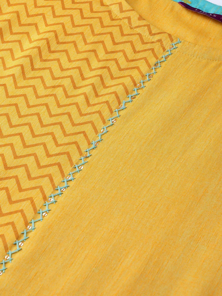 Yellow Printed Rayon Kurta