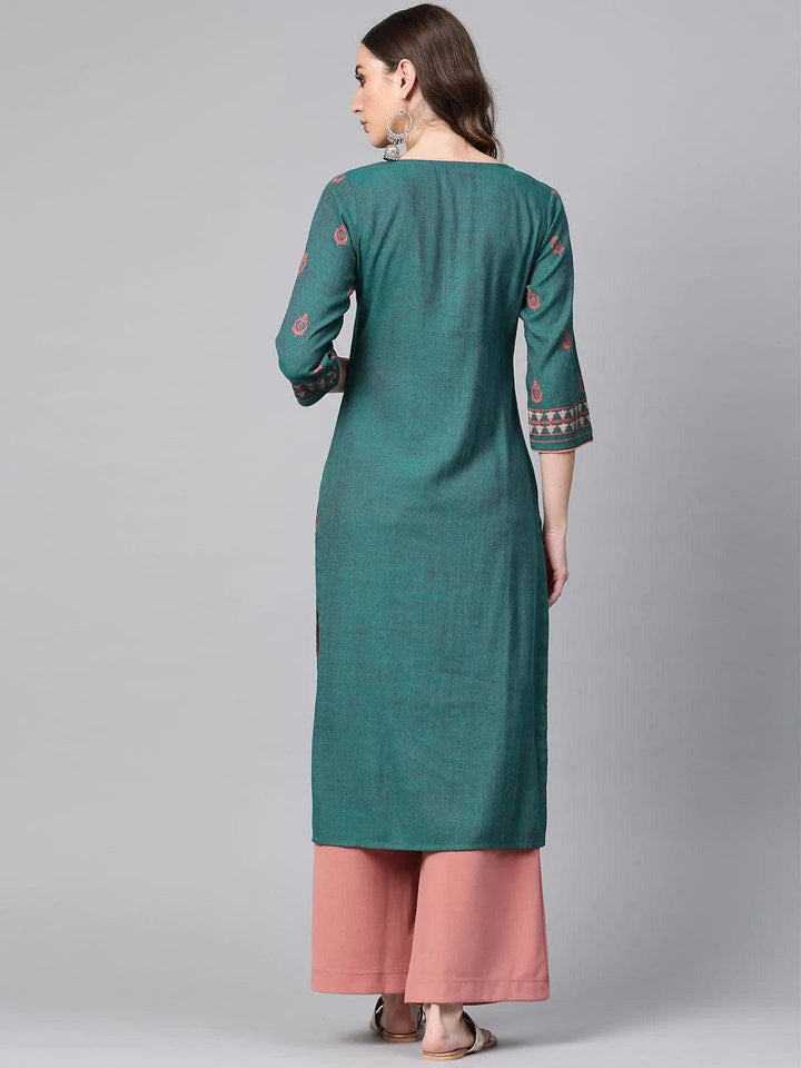Green Printed Rayon Kurta
