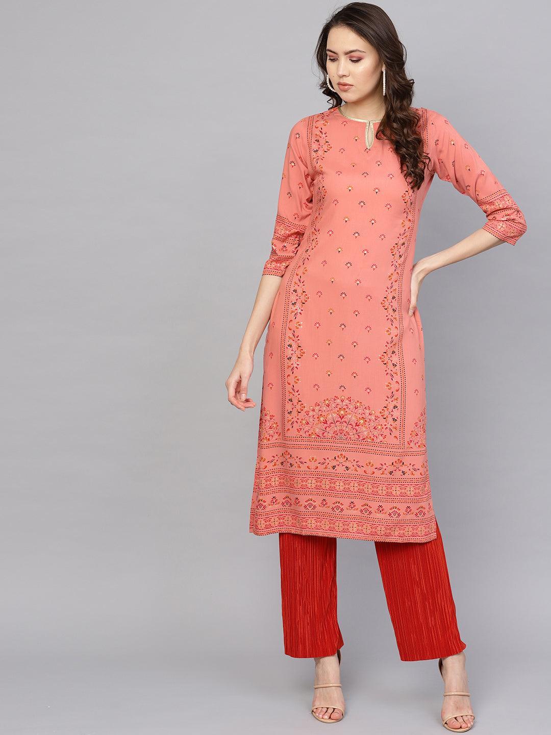 Pink Printed Rayon Kurta - ShopLibas