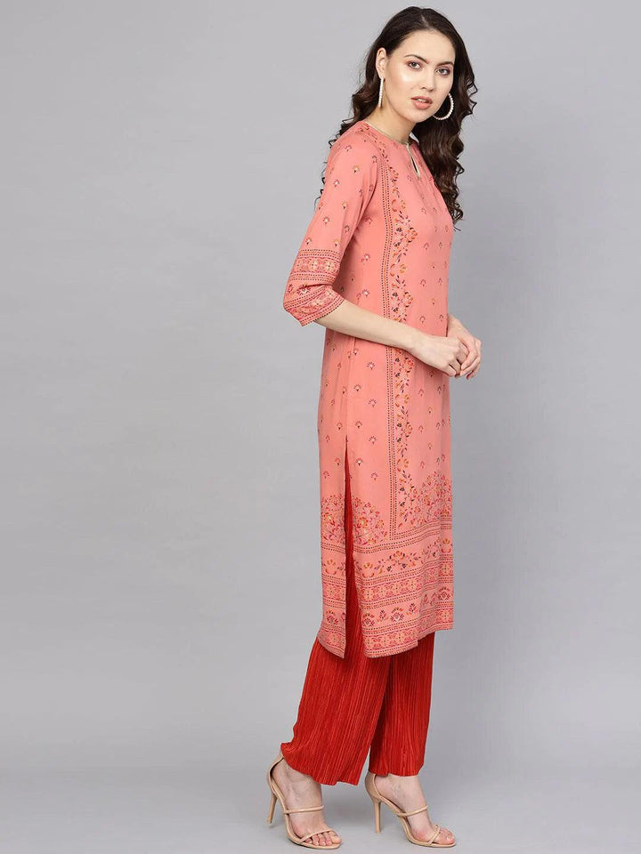 Pink Printed Rayon Kurta