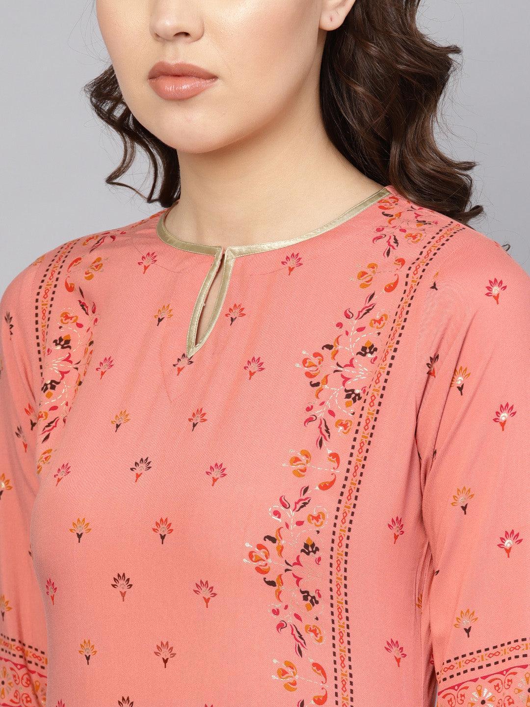 Pink Printed Rayon Kurta - ShopLibas