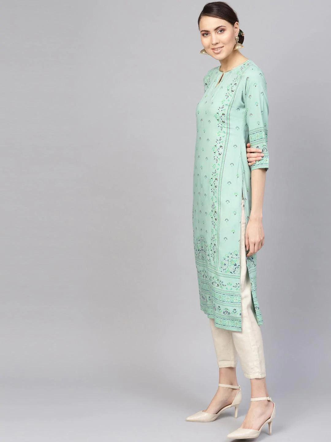 Green Printed Rayon Kurta - ShopLibas