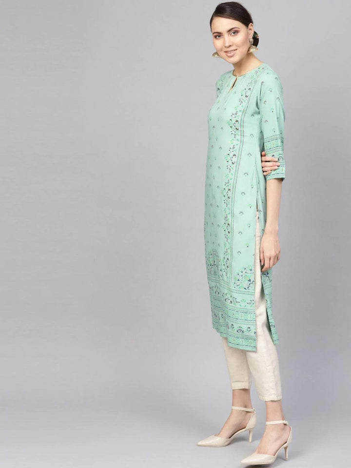 Green Printed Rayon Kurta