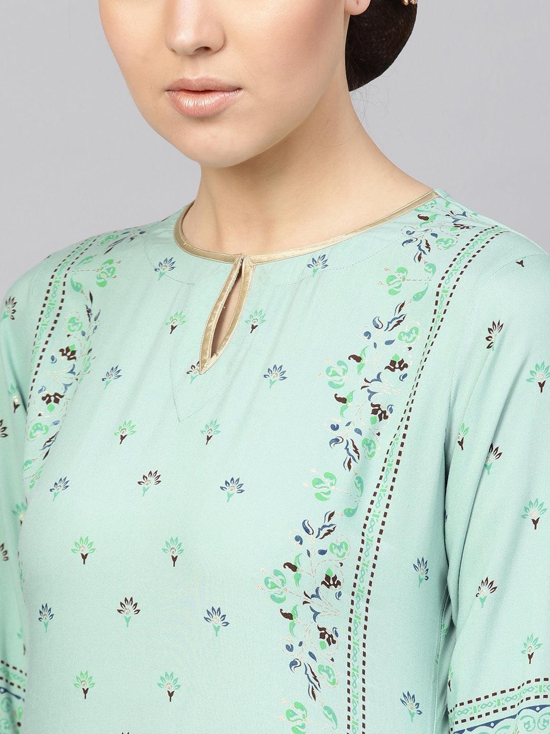 Green Printed Rayon Kurta - ShopLibas