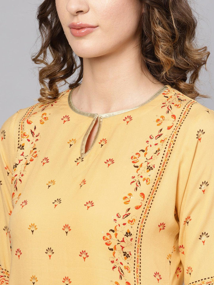 Yellow Printed Rayon Kurta