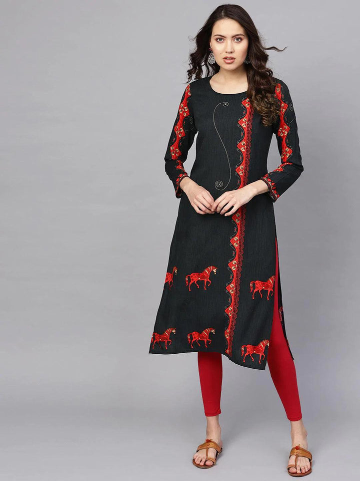 Grey Printed Rayon Kurta