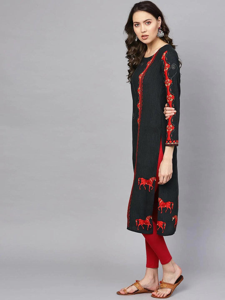 Grey Printed Rayon Kurta