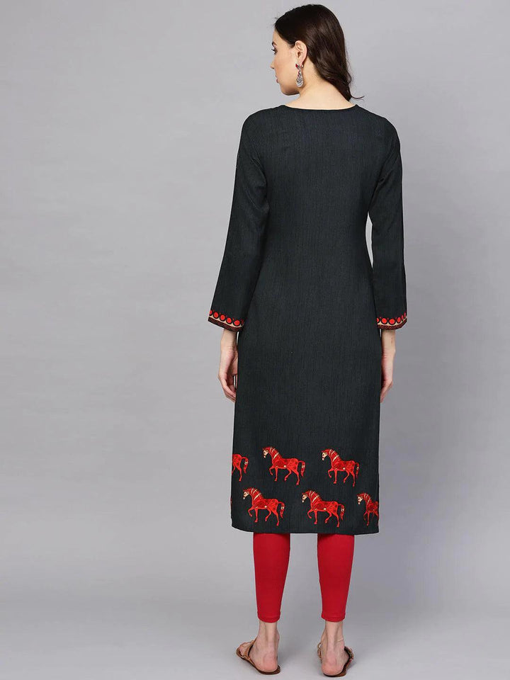 Grey Printed Rayon Kurta