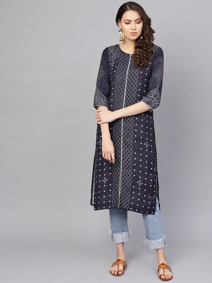 Blue Printed Rayon Kurta