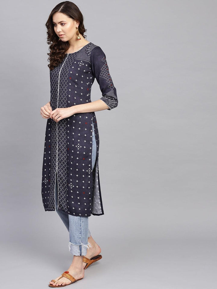 Blue Printed Rayon Kurta