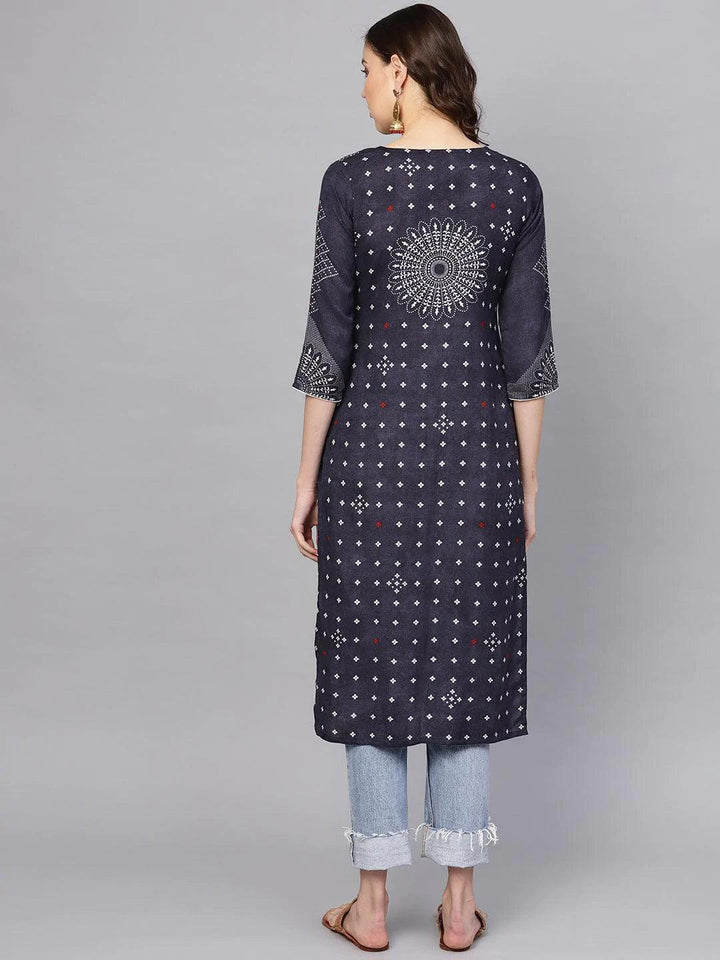 Blue Printed Rayon Kurta