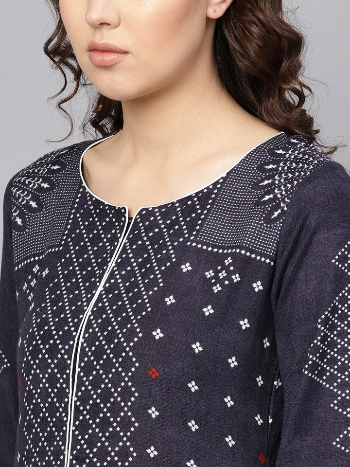 Blue Printed Rayon Kurta