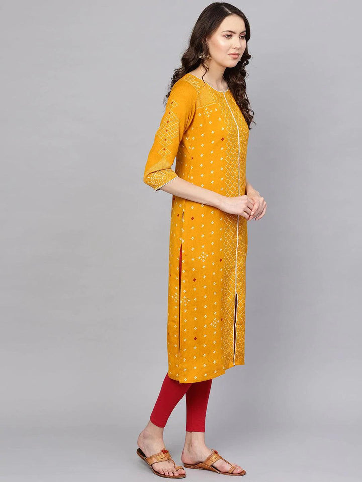 Yellow Printed Rayon Kurta
