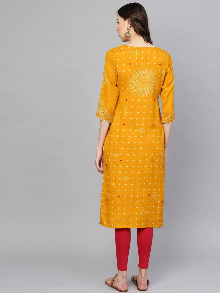 Yellow Printed Rayon Kurta