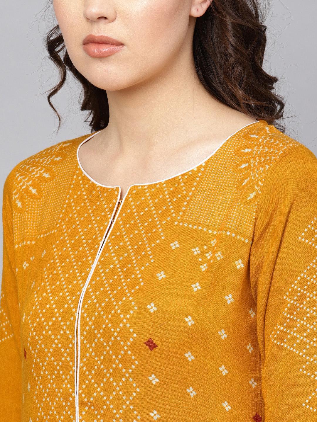 Yellow Printed Rayon Kurta - ShopLibas