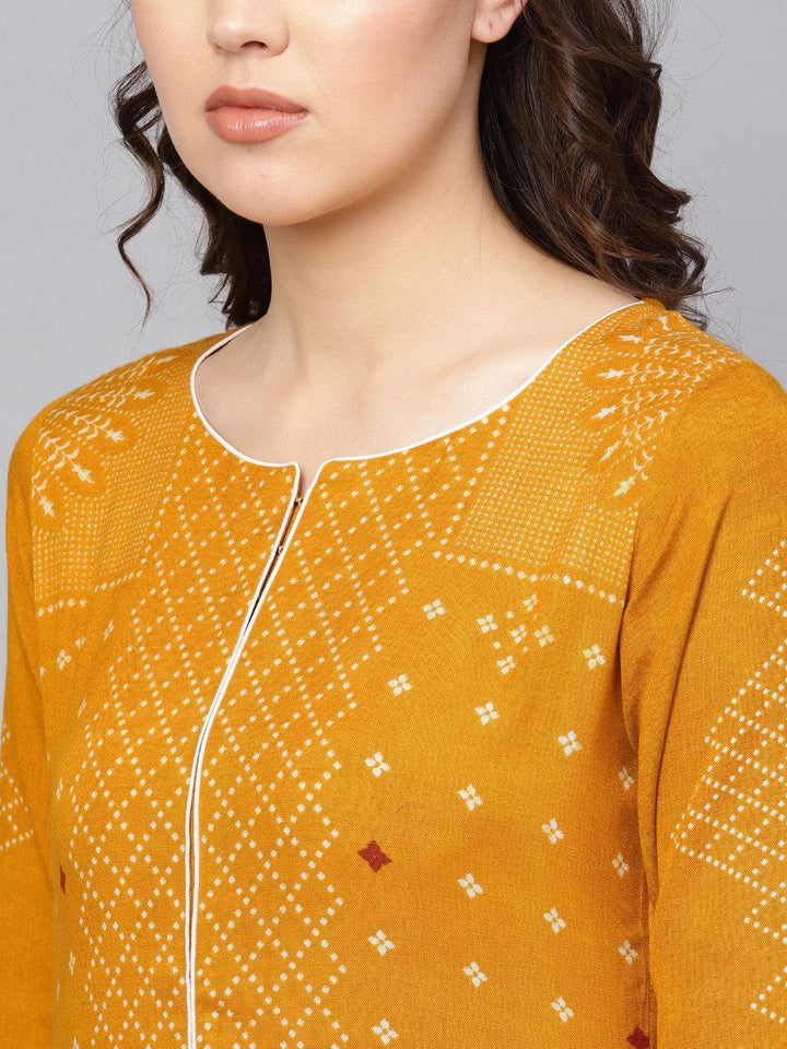 Yellow Printed Rayon Kurta