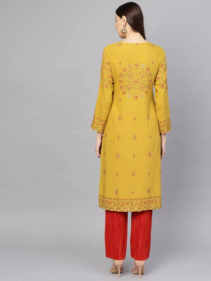 Yellow Printed Rayon Kurta