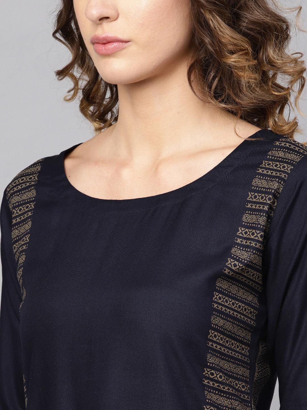 Blue Printed Cotton Kurta - ShopLibas