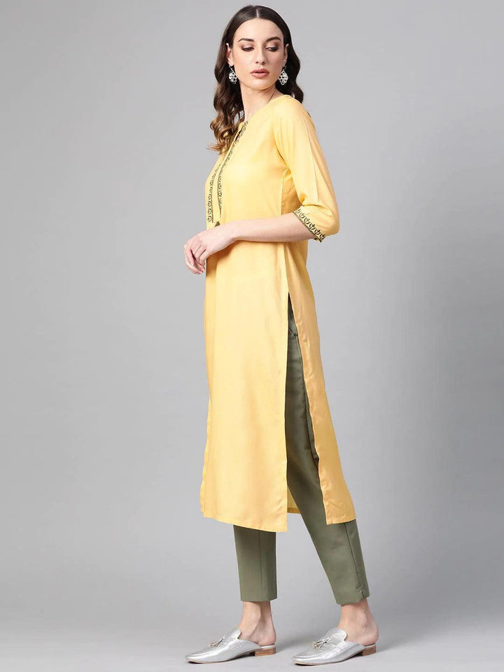 Yellow Printed Rayon Kurta