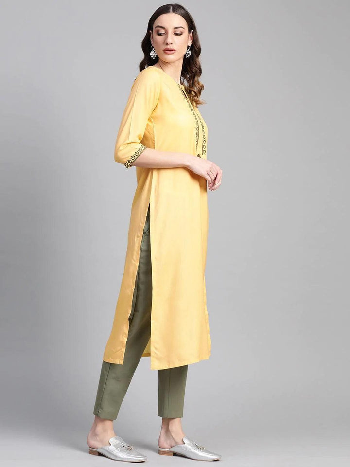 Yellow Printed Rayon Kurta
