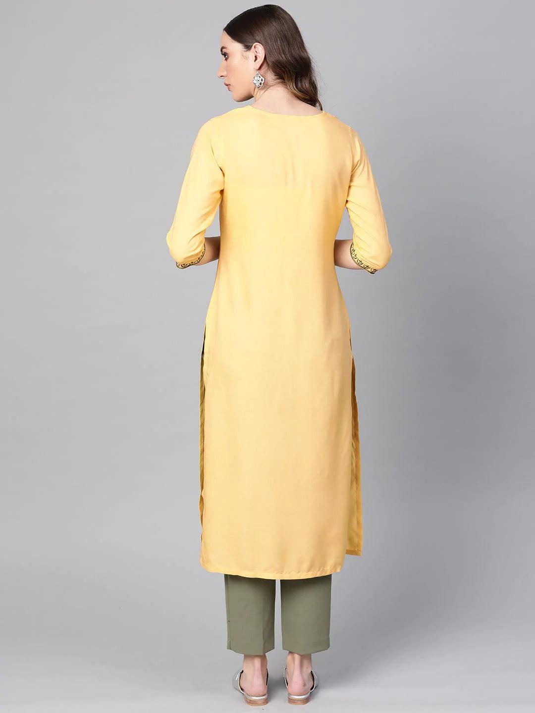Yellow Printed Rayon Kurta - ShopLibas