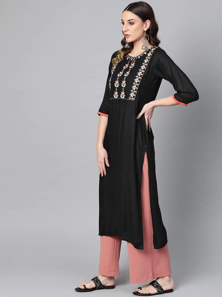 Black Printed Rayon Kurta