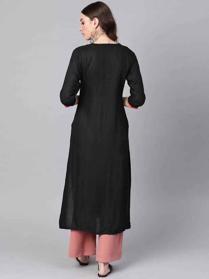 Black Printed Rayon Kurta