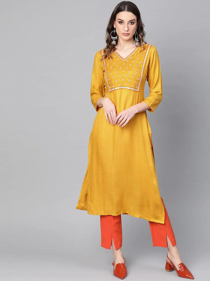 Yellow Printed Rayon Kurta