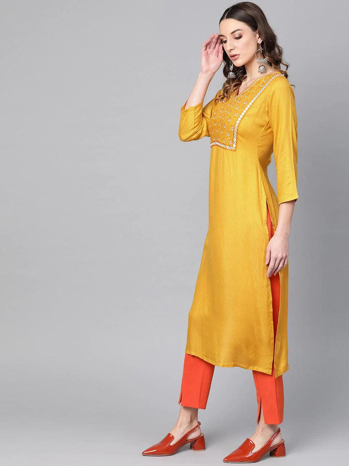 Yellow Printed Rayon Kurta