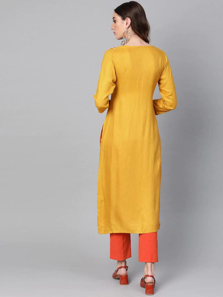 Yellow Printed Rayon Kurta