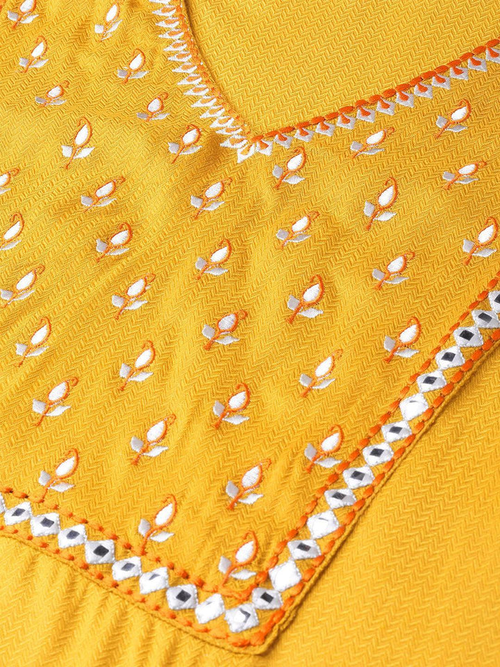 Yellow Printed Rayon Kurta