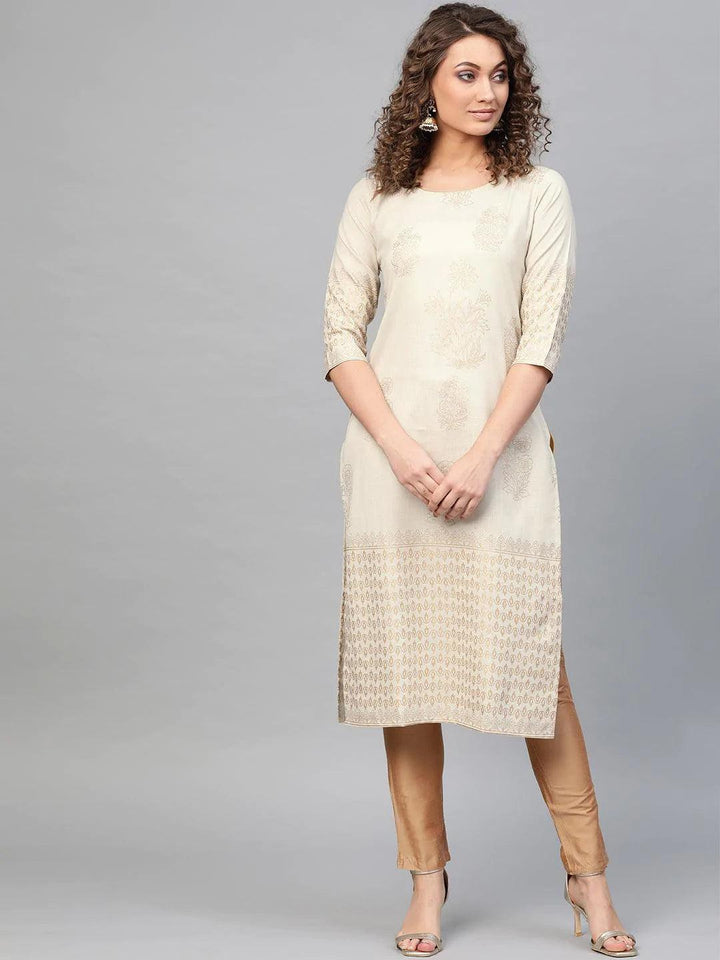 Grey Printed Cotton Kurta