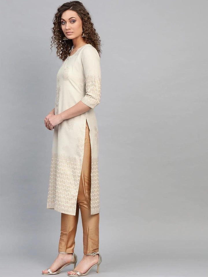 Grey Printed Cotton Kurta