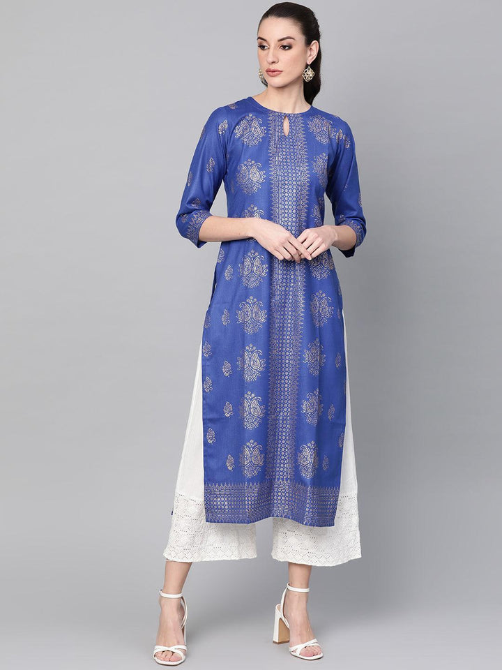 Blue Printed Cotton Kurta