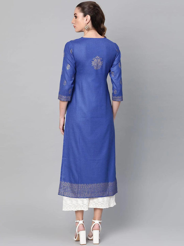Blue Printed Cotton Kurta
