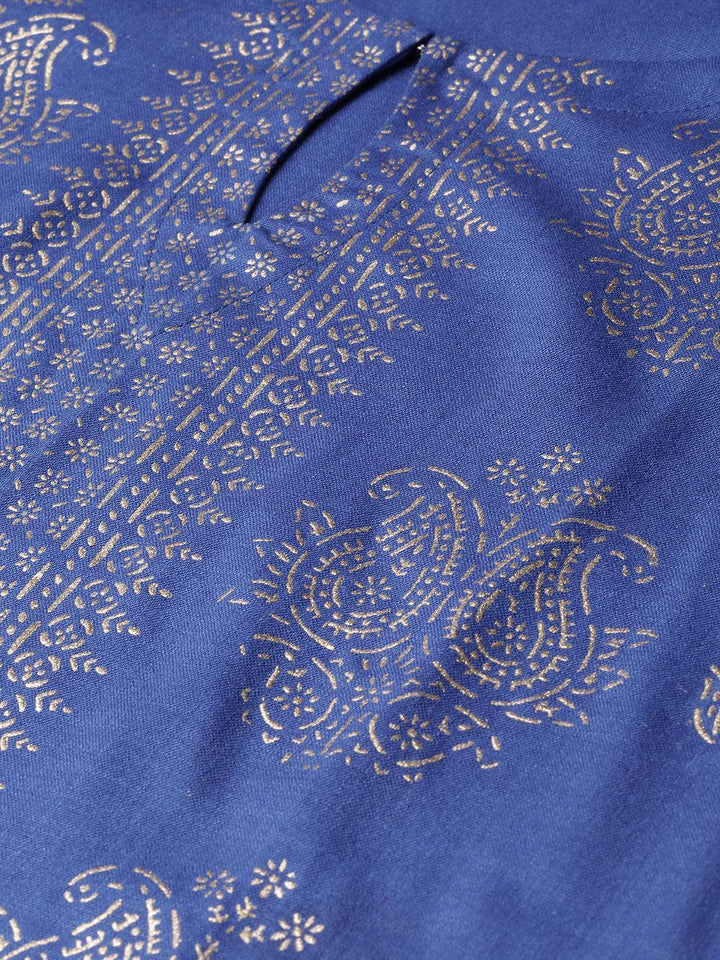 Blue Printed Cotton Kurta