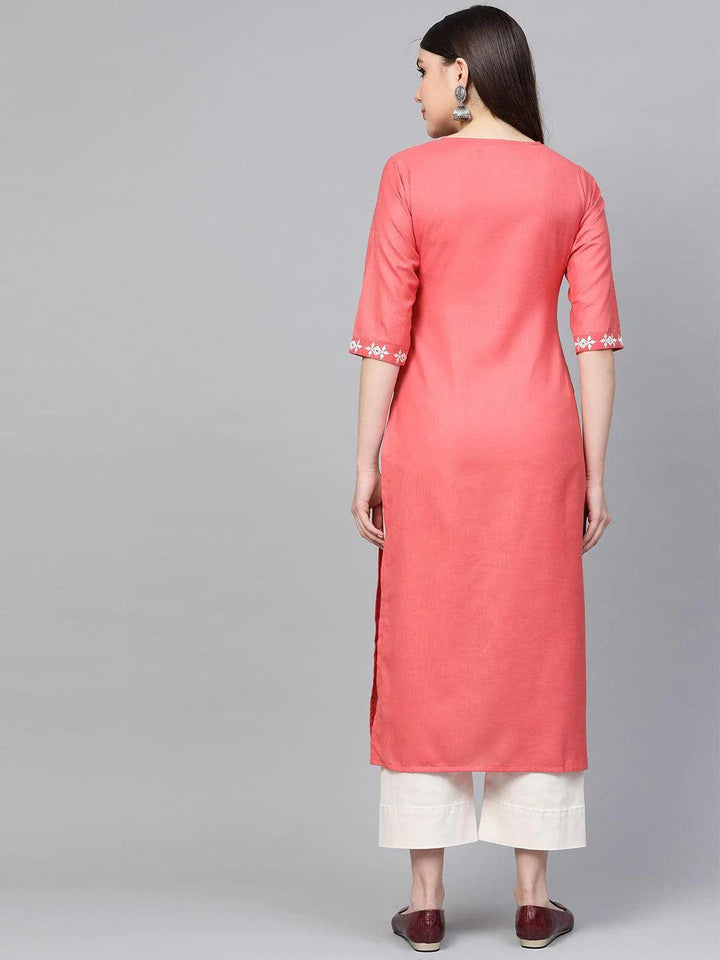 Pink Embroidered Cotton Kurta