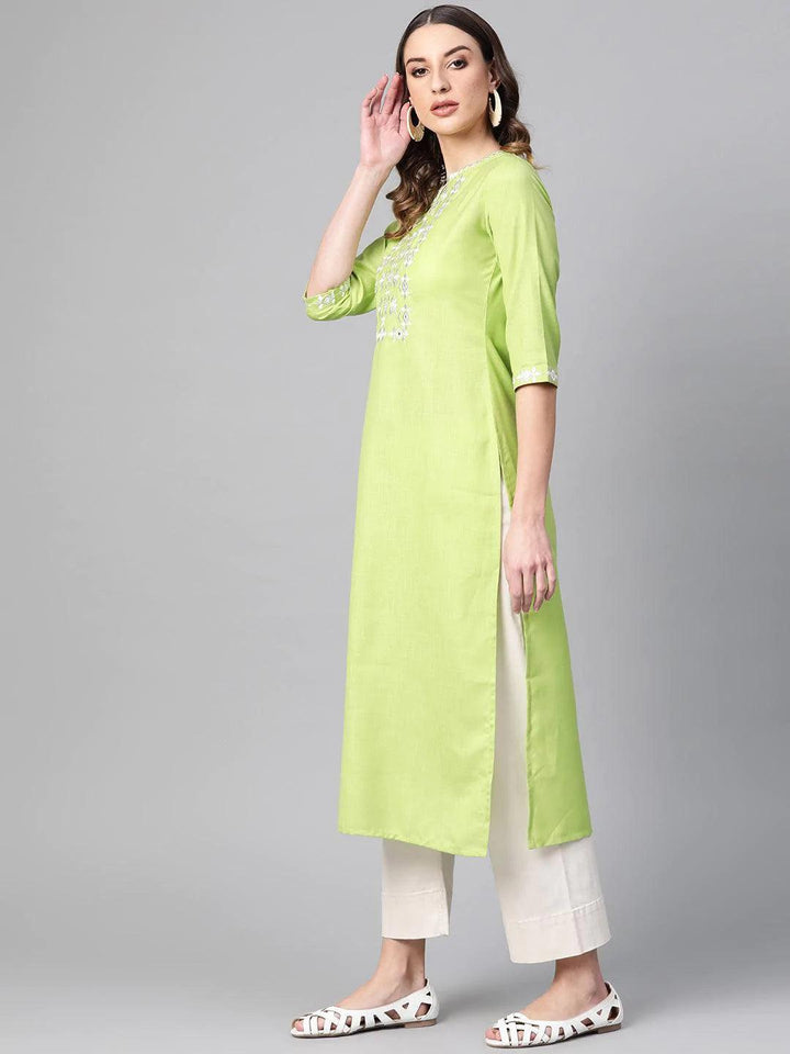 Green Printed Cotton Kurta