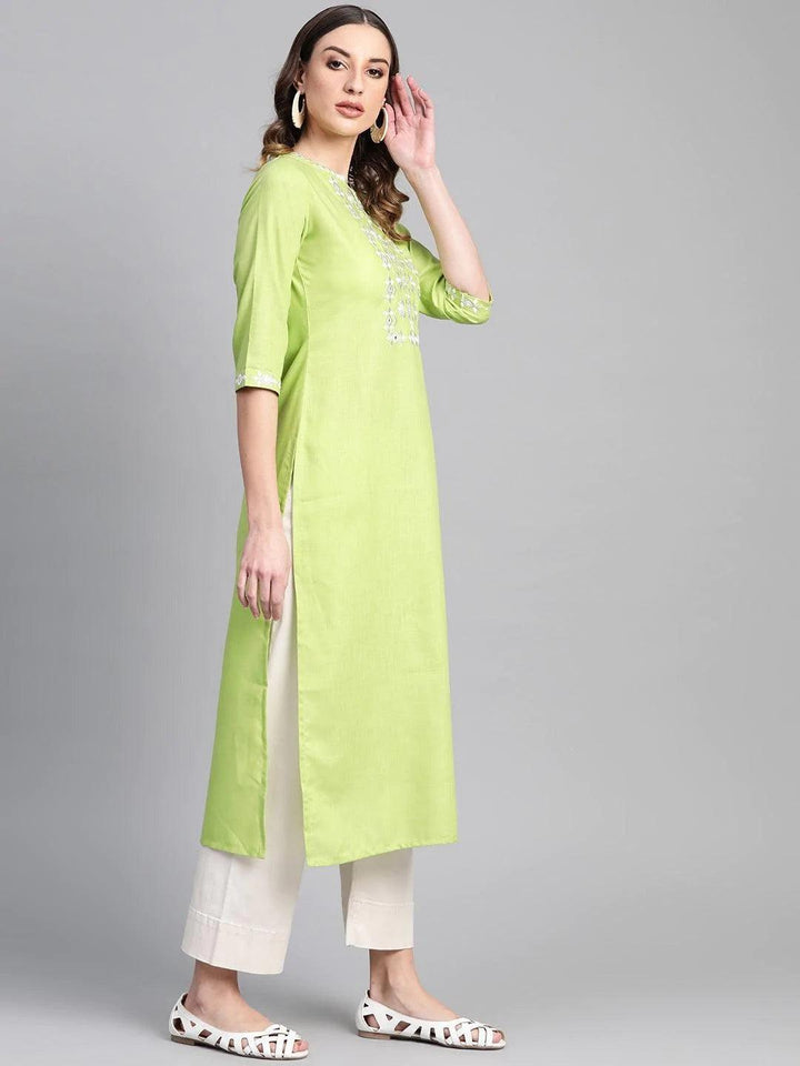 Green Printed Cotton Kurta