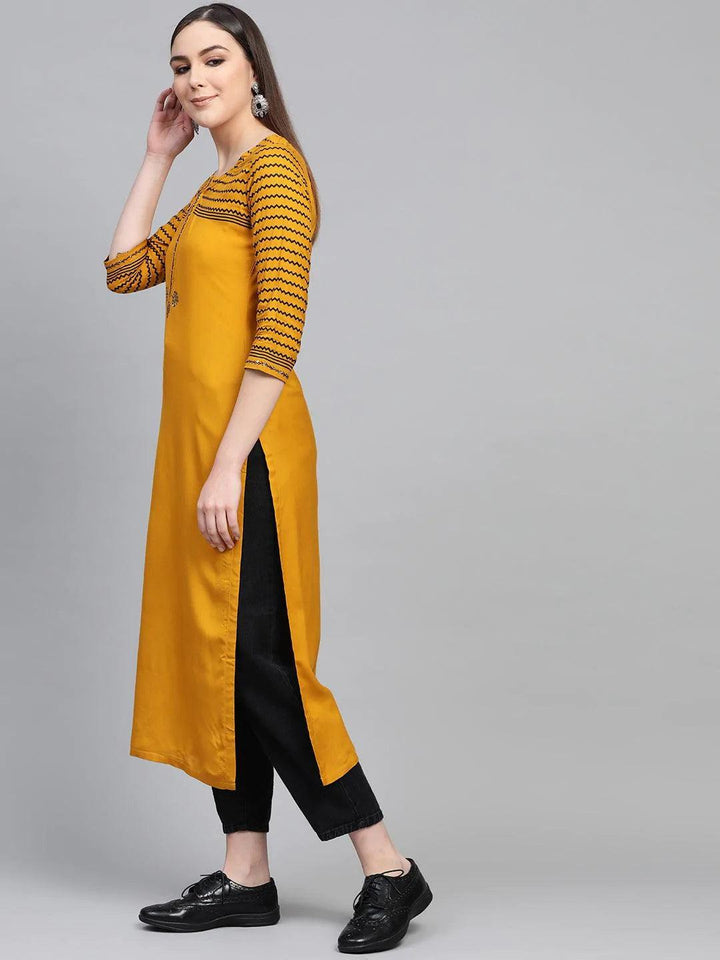 Yellow Printed Rayon Kurta