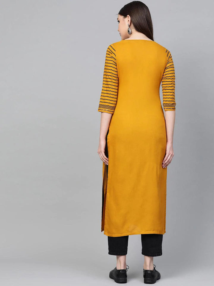 Yellow Printed Rayon Kurta