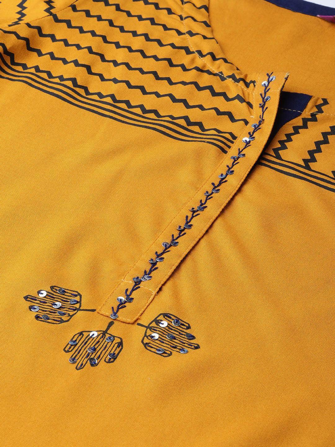 Yellow Printed Rayon Kurta - ShopLibas