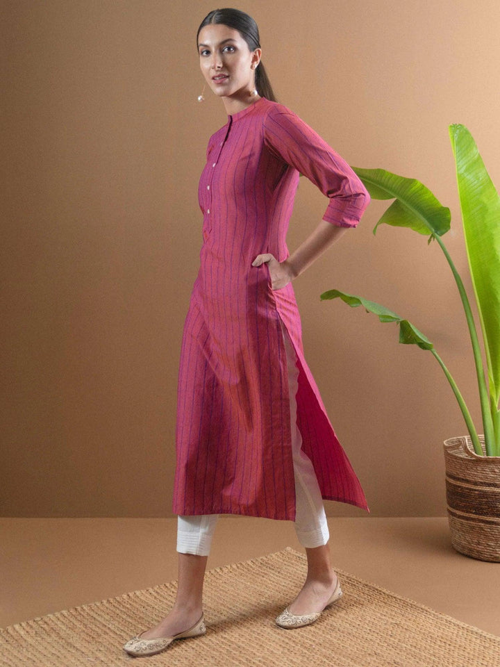 Pink Striped Cotton Kurta
