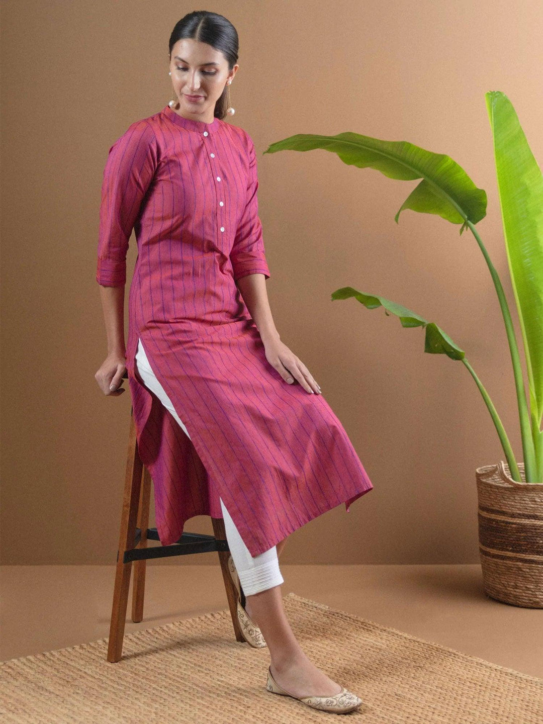 Pink Striped Cotton Kurta - ShopLibas