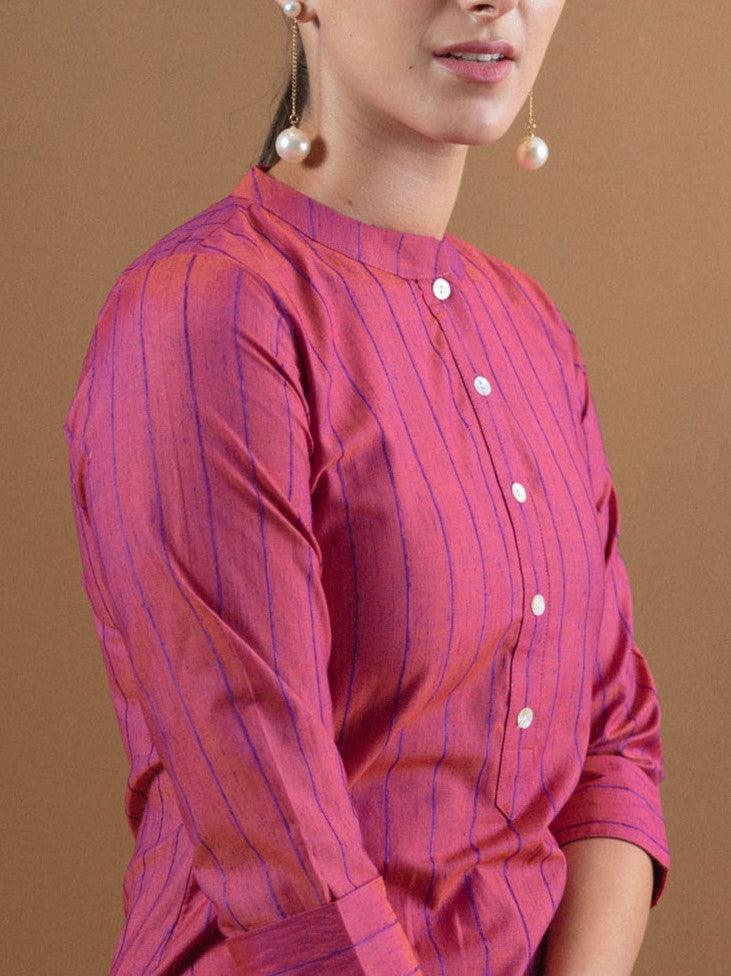 Pink Striped Cotton Kurta - ShopLibas
