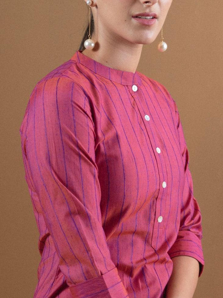 Pink Striped Cotton Kurta
